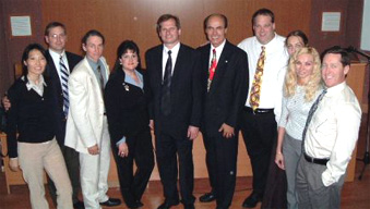 Entire delegation for May 2005 trip with Russian Officials. L to R: Marina Manidarova CA and translator from Moscow, Dwight Whynot DC, Tennessee, Charles Register DC, Moscow, Sherry Durrett DC, Texas, Boris Taits MD, Chief Doctor of St. Elizabeth Hospital, host of Symposium, Michel Tetrault DC, California, Larry Berg, Illinois, Elena Kroutovskja, Representative and coordinator from Government of St. Petersburg and translator, Elena Bethel, Translator from Illinois, Clifton Bethel DC, Illinois.